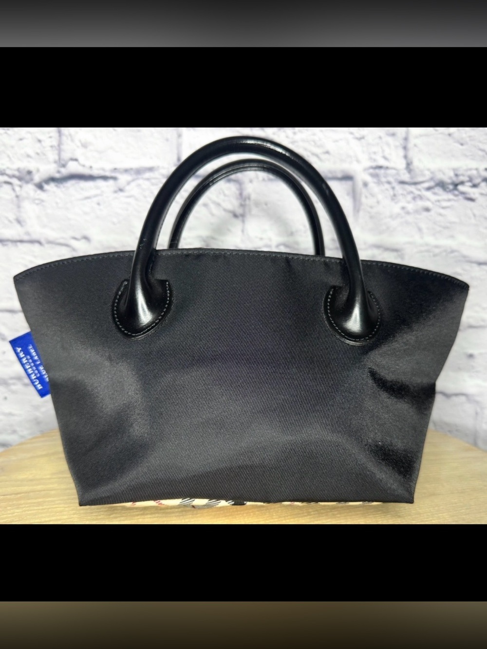 Vintage Burberry Blue Label Black Nylon and Nova Check Mini Tote w/ COA